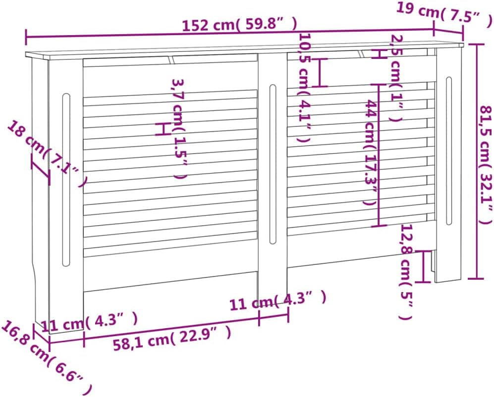 puraday Wohnzimmer Heizkörperabdeckung 152x19x81.5 cm MDF Heizkörper Verkleidung Abdeckung Dekorativ