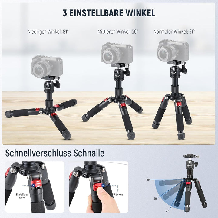 NEEWER Mini Stativ für Kamera mit 360°Kugelkopf Aluminiumlegierung 20"/ 50cm 1/4" Arca Type QR Plate