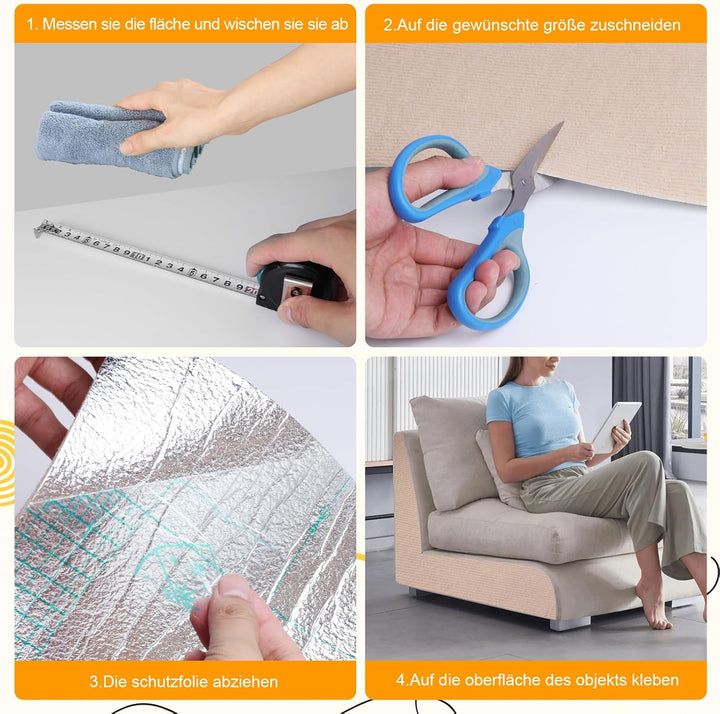 Storystore Selbstklebend Kratzmatte Katze, 40cm x 200cm Katzen Kratzmatte Kratzschutz Sofa Katze, DI