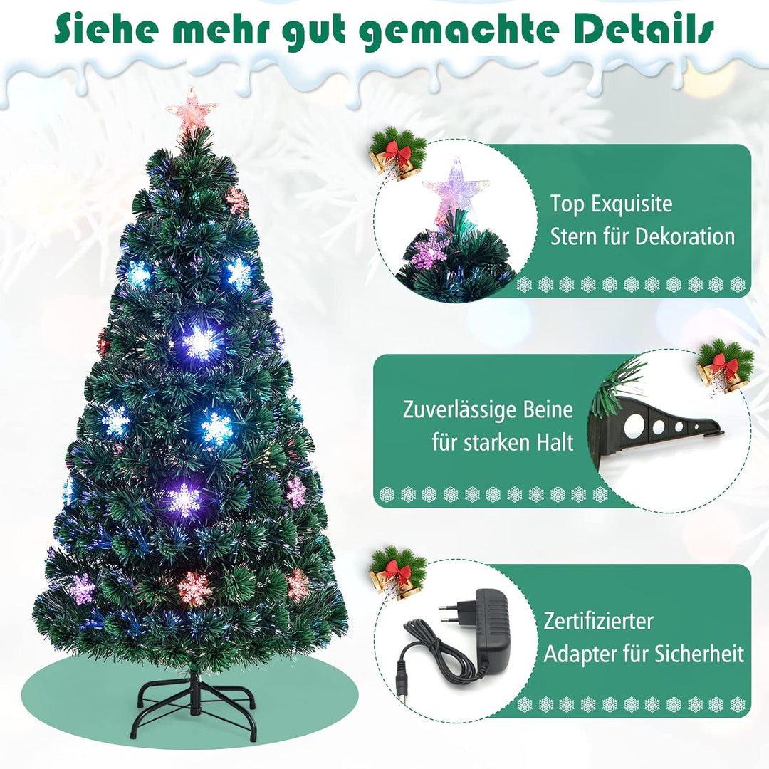 COSTWAY 150 cm LED Künstlicher Weihnachtsbaum mit Glasfaser-Farbwechsler und Sternspitze, Tannenbaum