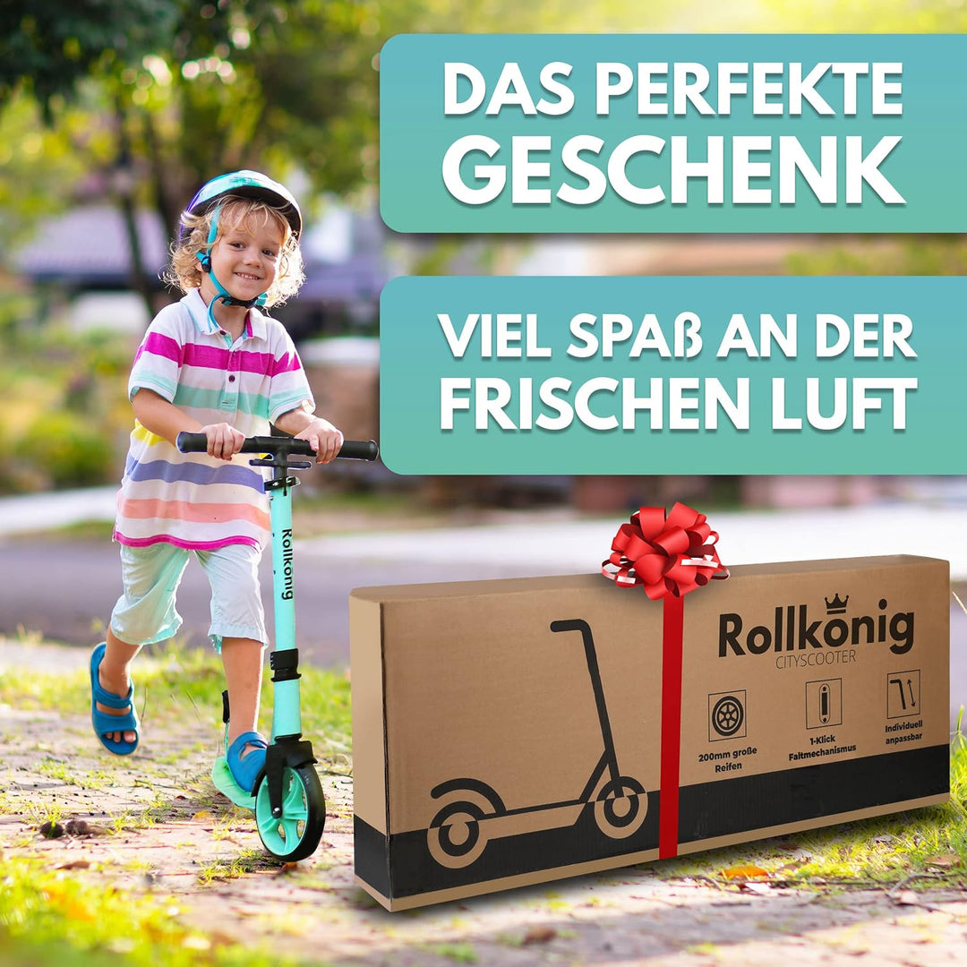 Rollkönig ® Scooter für Kinder ab 5 Jahren I Der Faltbare City-Scooter mit grossen Rädern I Tret-Rol