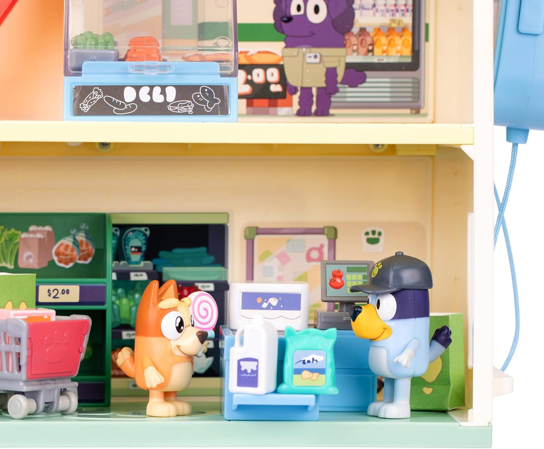 Blueys Supermarkt-Spielset, 3 Verschiedene Etagen mit exklusiven Bluey- & Bingo-Figuren. Mit funktio