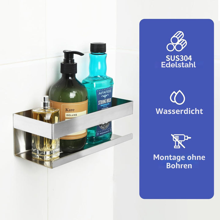 Duschablage Ohne Bohren mit 4-Haken,Duschregal aus Edelstahl SUS304 Duschregal Wandmontage Badregal,