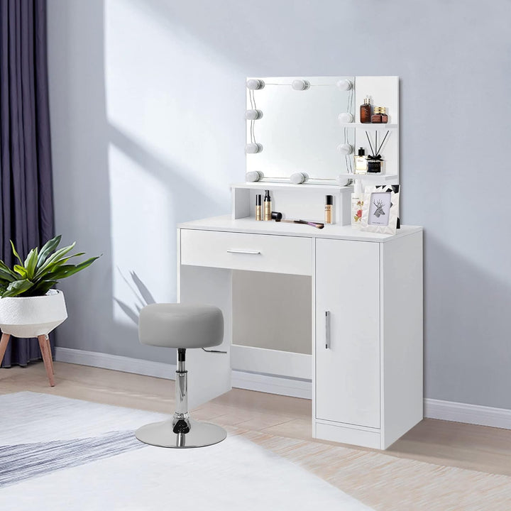 ML-Design Schminkhocker Hellgrau aus verchromter Stahl, Sitzhocker Rund Ø 33cm, Schminktisch Hocker