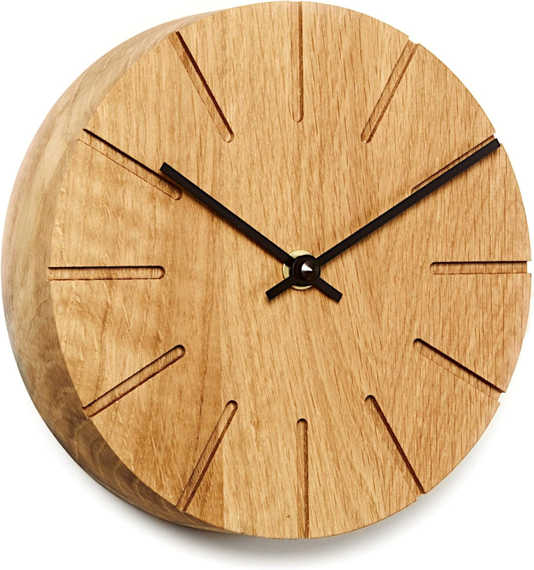 Natuhr Wanduhr Tischuhr Eiche Holz - Boom - geräuscharm Massivholz Design ø17 cm (Eiche geölt Schwar