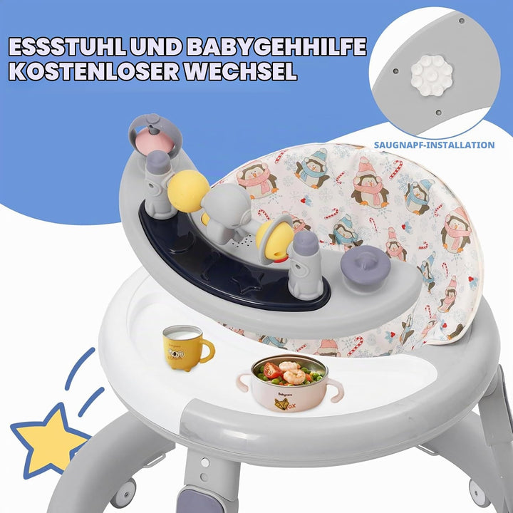 3in1 Baby Lauflernwagen(mit Spiel-Aktivitätscenter,Esstablett und Fussmatten),Höhenverstellung,Anti-