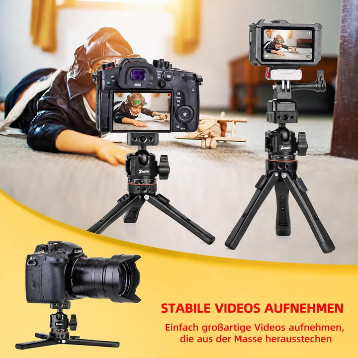 Zeadio Robustes Stativ-Set, 1/4" Adapter Stativgewinde, mit Handyhalter und Action-Cam-Adapter für i