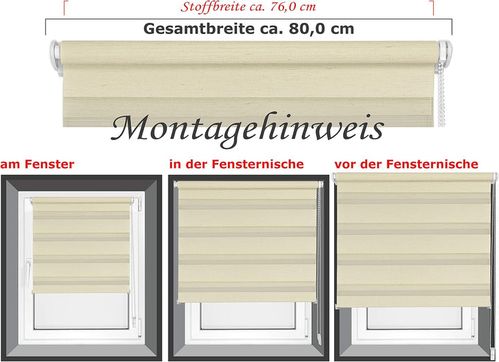 Doppelrollo in 4 Farben & in 8 Grössen - mit Klemmfixierung am Fensterahmen und fest montierter Träg