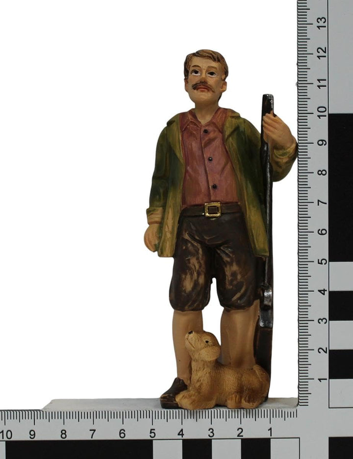 ZICOM Krippenfigur Miniaturfigur Jäger mit Hund Höhe 12,2cm handbemalt Polyresin, Modellbau Puppenha