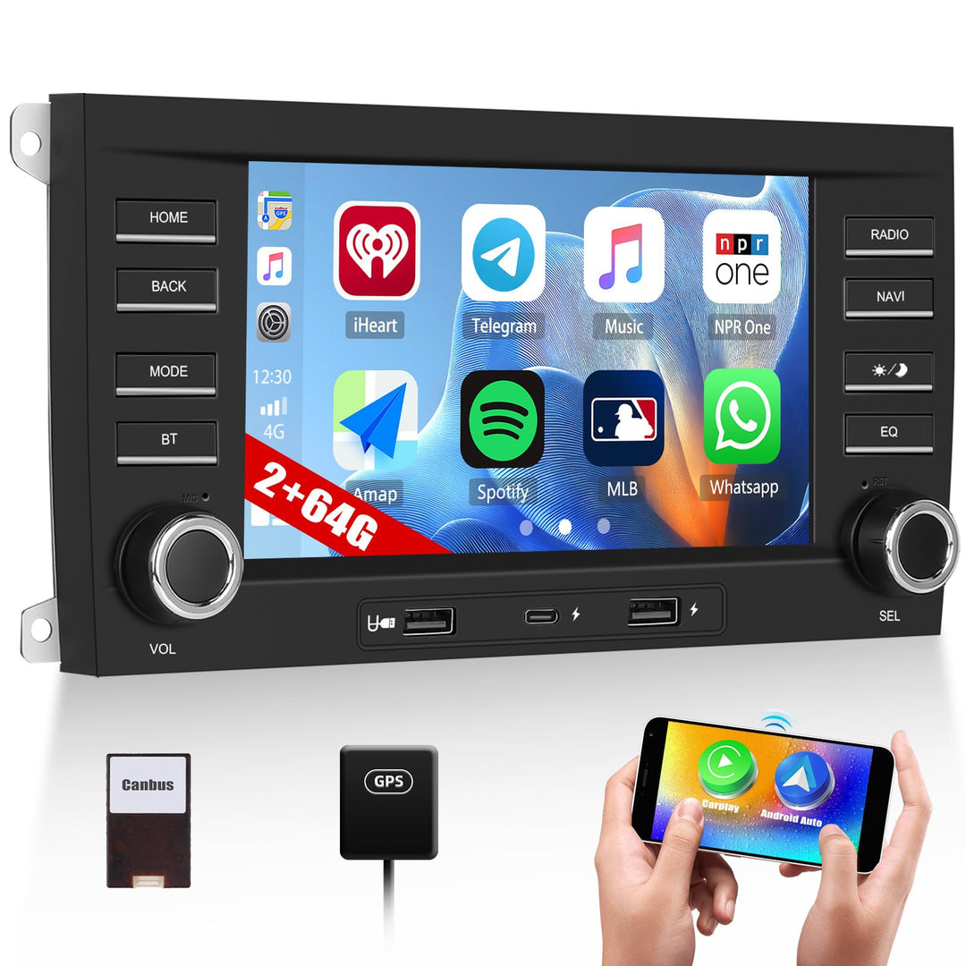 CAMECHO 2+64G 7 Zoll Android 13 Navi Autoradio für Porsche Cayenne 2005–2009, HD Bluetooth Radio mit