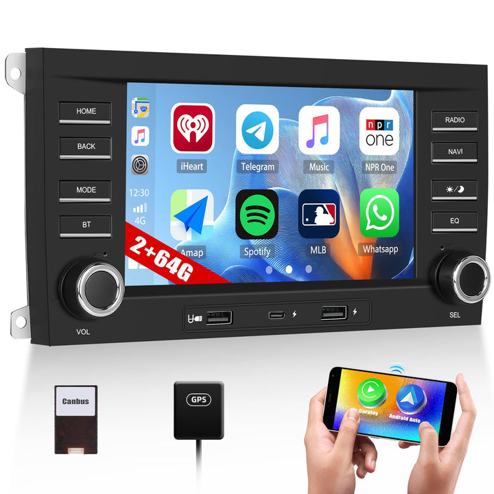 CAMECHO 2+64G 7 Zoll Android 13 Navi Autoradio für Porsche Cayenne 2005–2009, HD Bluetooth Radio mit