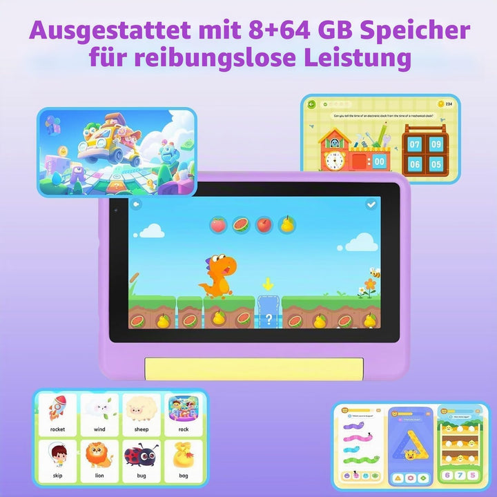 7 Zoll Kinder Tablet mit Hülle, Android Tablet für Kinder, 8GB+64GB(128GB TF Expand), 1024x600 HD Di