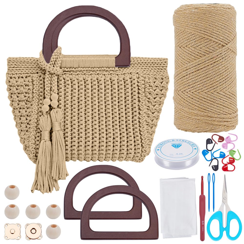 INFUNLY DIY Häkeltaschen Set für Anfänger Erwachsene Khaki Tasche Häkelset mit Schritt für Schritt V