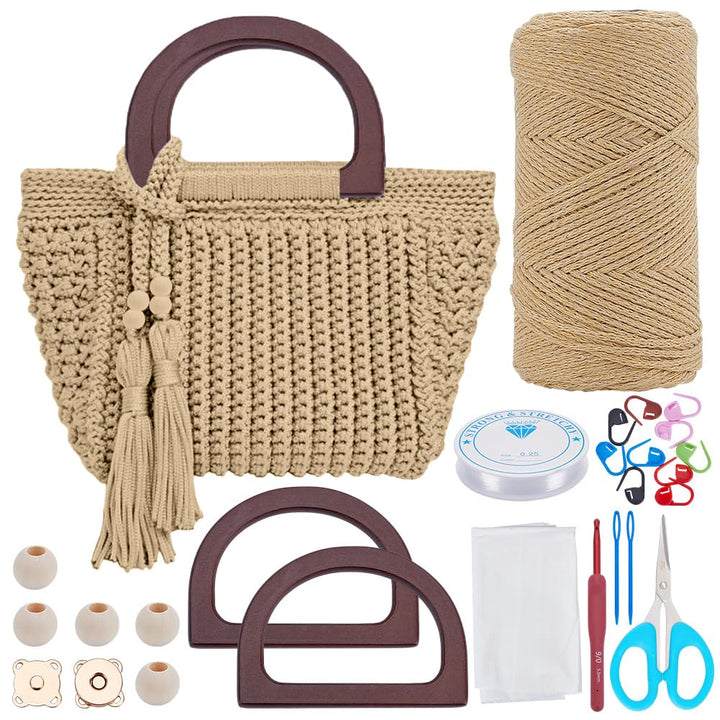 INFUNLY DIY Häkeltaschen Set für Anfänger Erwachsene Khaki Tasche Häkelset mit Schritt für Schritt V