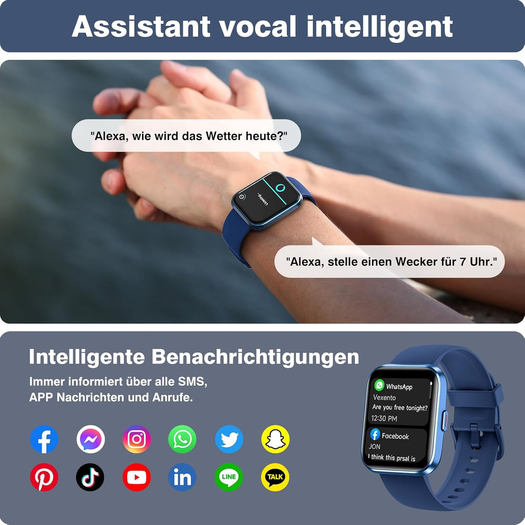 Smartwatch Herren Damen, 1,85" HD Smartwatch Damen mit Telefonfunktion, Smart Watch Fitnessuhr 120+