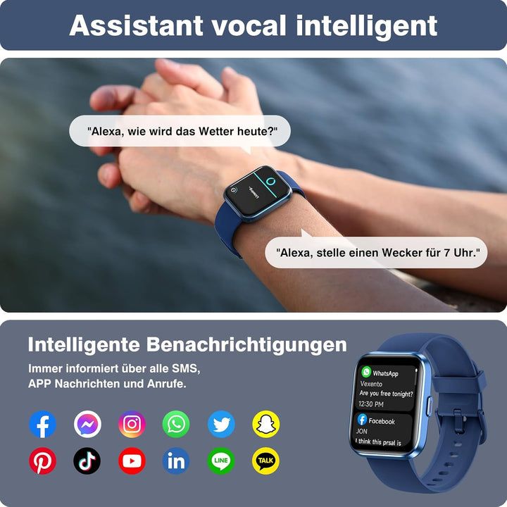 Smartwatch Herren Damen, 1,85" HD Smartwatch Damen mit Telefonfunktion, Smart Watch Fitnessuhr 120+