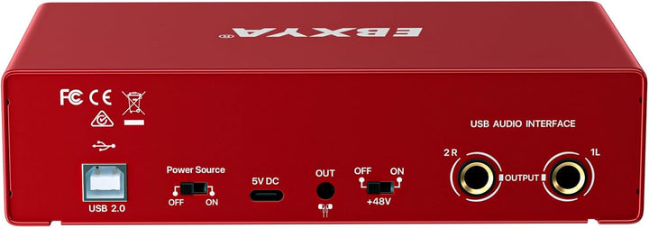 EBXYA USB-Audio-Interface 24-Bit/192 kHz 2i2 USB-Soundkarten-Interface mit MIC/XLR/Line-Eingängen, H