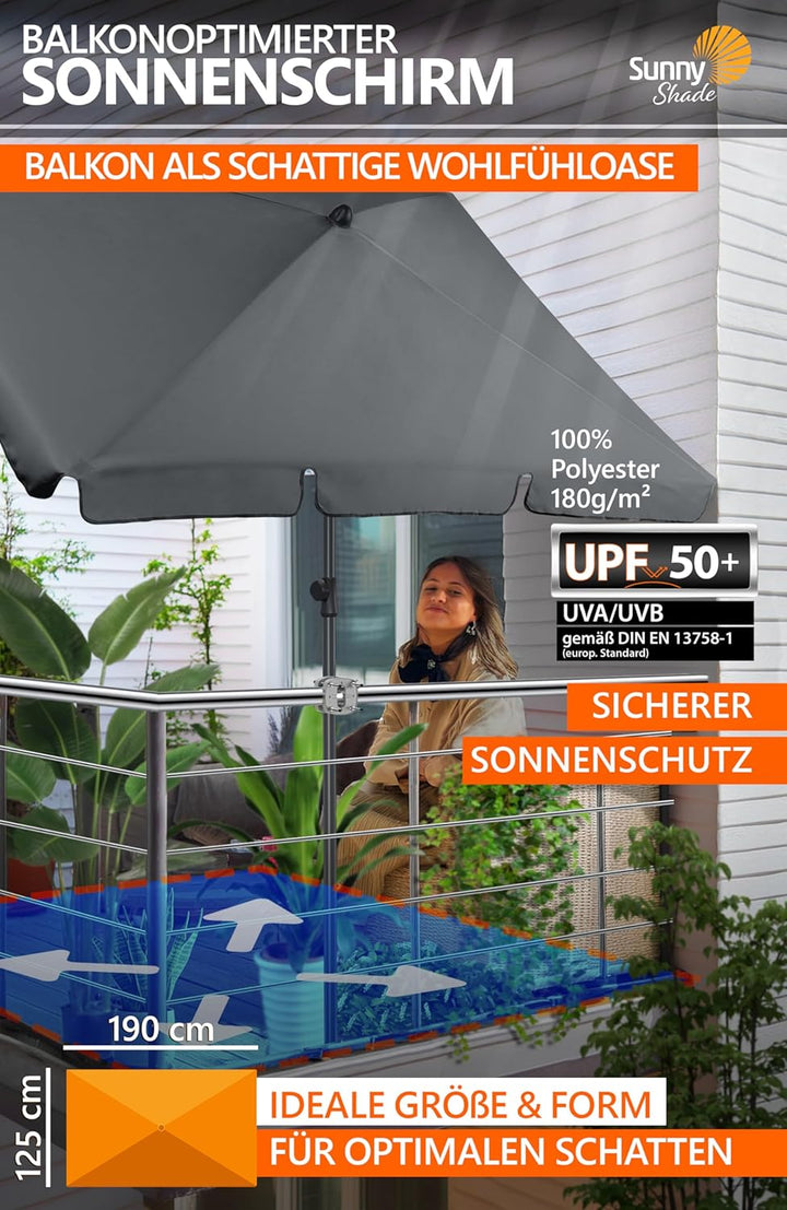 4smile Sonnenschirm Balkon SunnyShade - Sonnenschutz Balkon 3-in-1 SET, Anthrazit - UPF 50+ Sonnensc