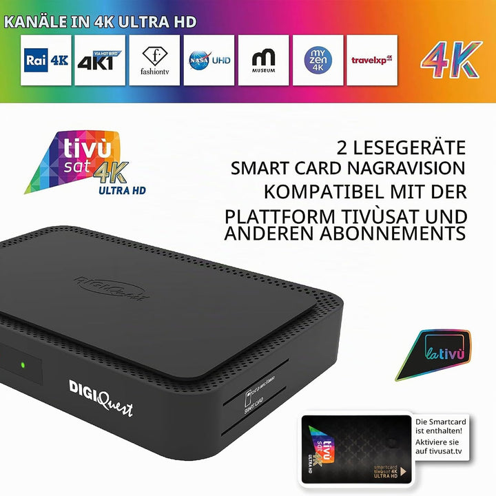 DigiQuest Q99 4K UHD TiVuSat Receiver inkl. Karte + WiFi Stick – Italienischer TV Satelliten-Receive