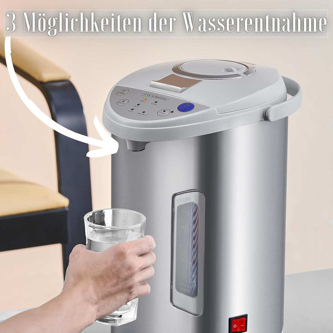 Thermopot 5 Liter | Perfekt für Glühwein geeignet | Edelstahl Heisswasserspender | Glühweinkocher |