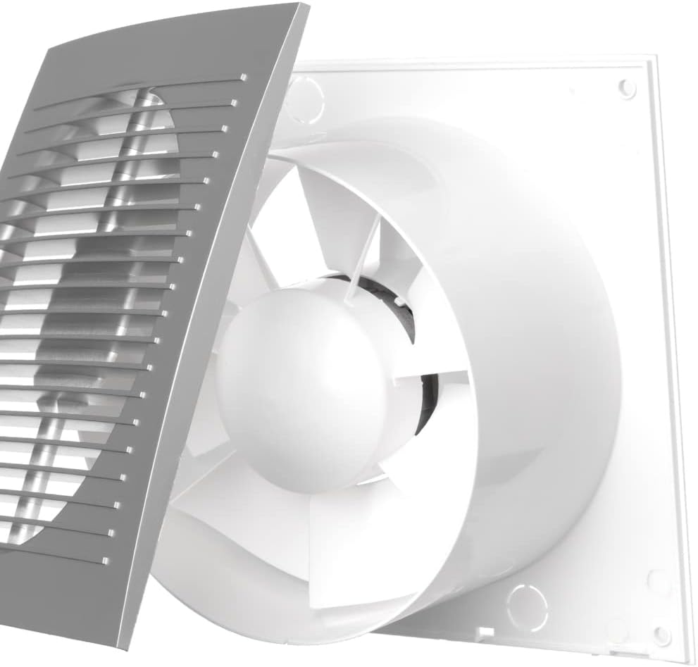 EUROPLAST Ø 150mm Bad-Lüfter mit Feuchtesensor und Timer - farbe Silber, Leise Ventilator Ø 150mm Si