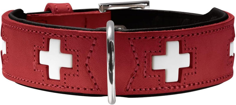 HUNTER SWISS Hundehalsband, Leder, hochwertig, schweizer Kreuz, 50 (S-M), rot/schwarz rot/schwarz 50