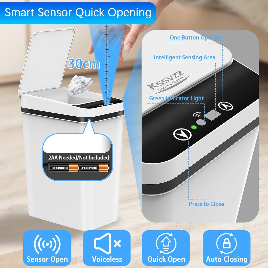 2er Set Mülleimer Bad mit Sensor, 10L Elektrischer Mülleimer mit Deckel, Automatischer Mülleimer für