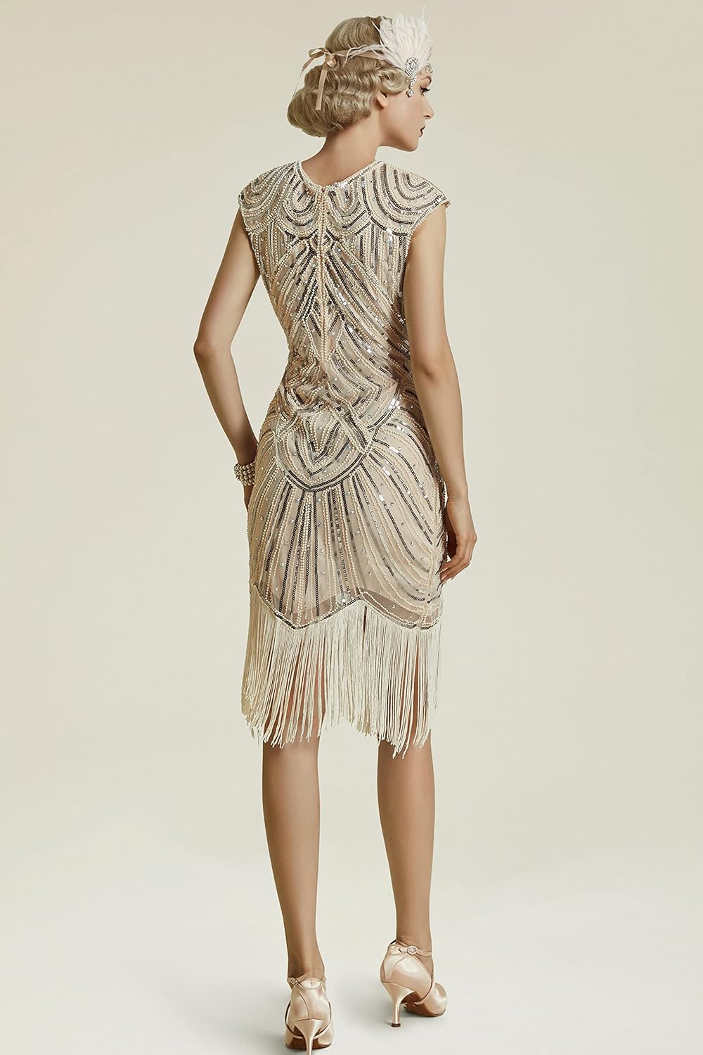 BABEYOND Damen Kleid voller Pailletten 20er Stil Runder Ausschnitt Inspiriert von Great Gatsby Kostü