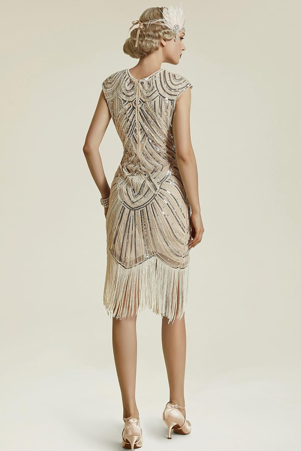 BABEYOND Damen Kleid voller Pailletten 20er Stil Runder Ausschnitt Inspiriert von Great Gatsby Kostü