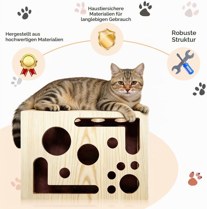 Katzenkratzpuzzle Anreicherungsbox, 30x25cm Holz Katzen Kratzbrett, Kratzpappe für Katzen, Katzenspi