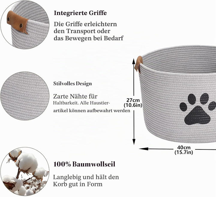 Morezi Hundespielzeug Aufbewahrungskorb，hunde spielzeugkorb,Aufbewahrungskorb aus Baumwollseil , ide