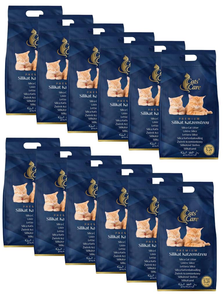 12 × 5,2 L Cats' Care Premium Silikat Katzenstreu, 12er Grosspackung, Gesamtvolumen 62,4 L