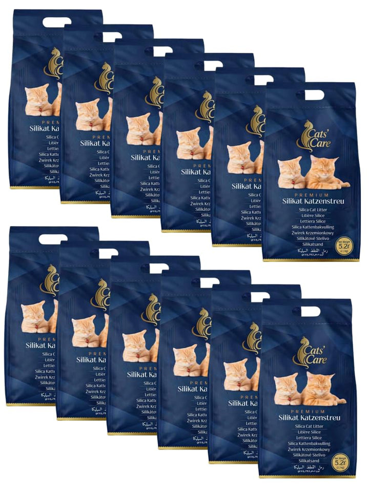 12 × 5,2 L Cats' Care Premium Silikat Katzenstreu, 12er Grosspackung, Gesamtvolumen 62,4 L