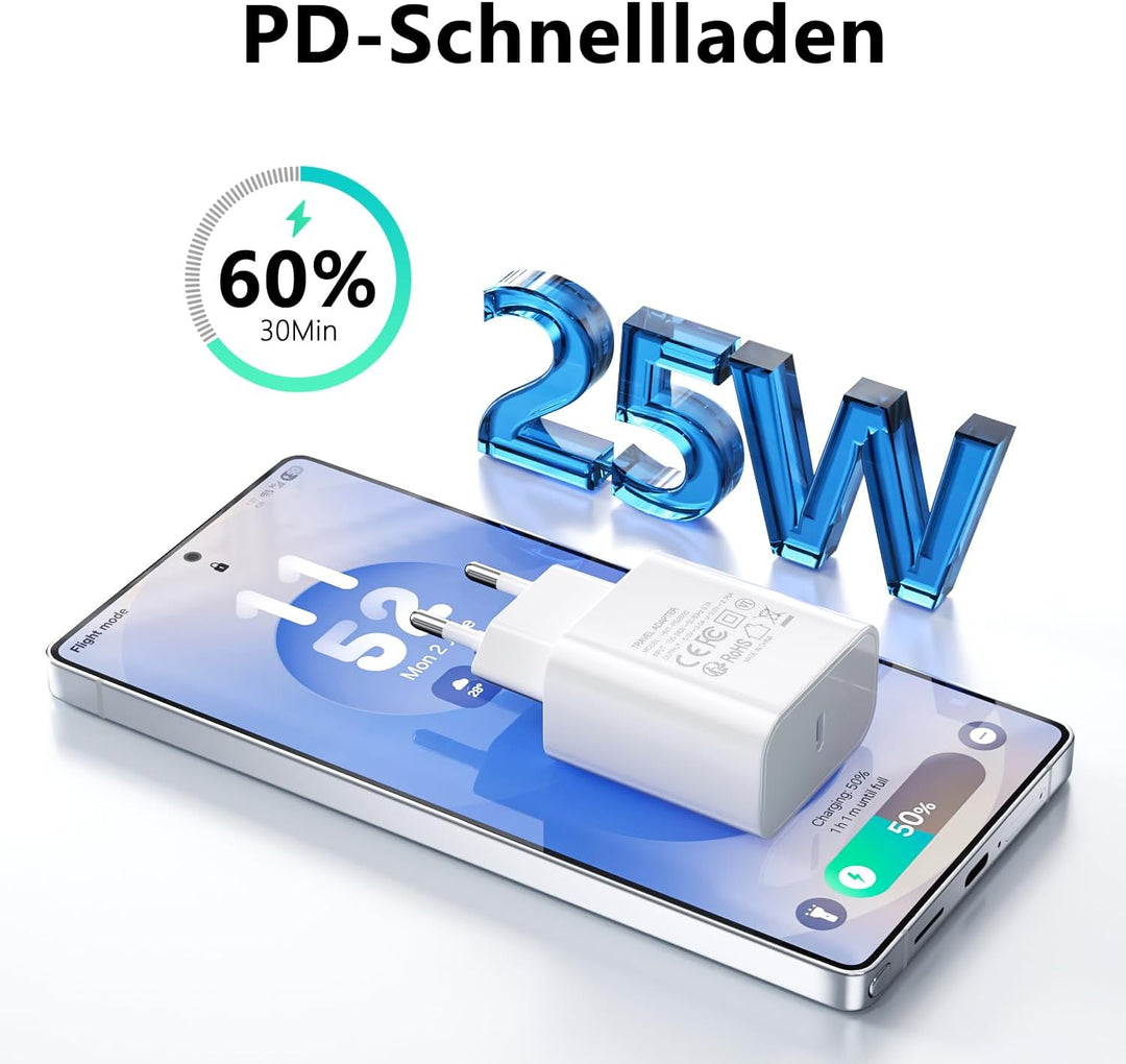 4er-Pack USB C 25W Ladegerät Ladekabel, Schnellladegerät PD3.0 Stecker Typ C, 25W USB C Handy Netzte
