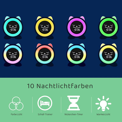 FiveHome Wecker Kinder-Schlaftrainer Kinder Kinderwecker Digital Lichtwecker mit 11 Farben Nachtlich