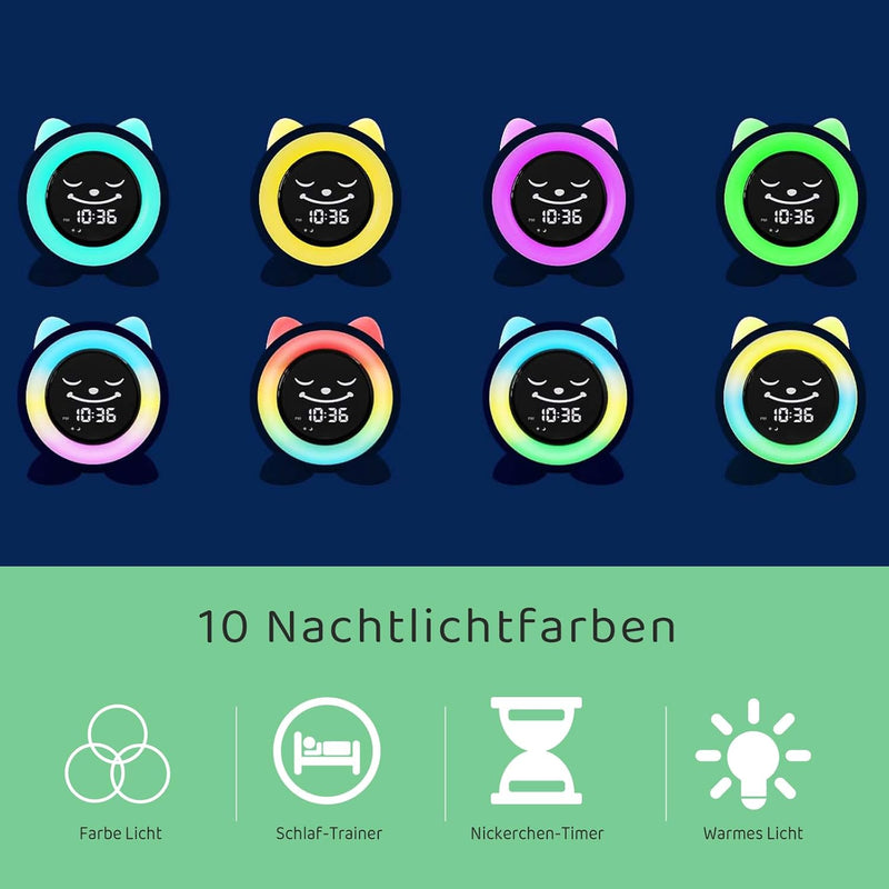 FiveHome Wecker Kinder-Schlaftrainer Kinder Kinderwecker Digital Lichtwecker mit 11 Farben Nachtlich