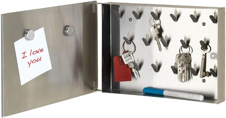 WENKO Schlüsselkasten Spiegel 20 x 15 cm - Schlüsselschrank, Spiegel-Magnettafel mit 7 Haken, Gehärt