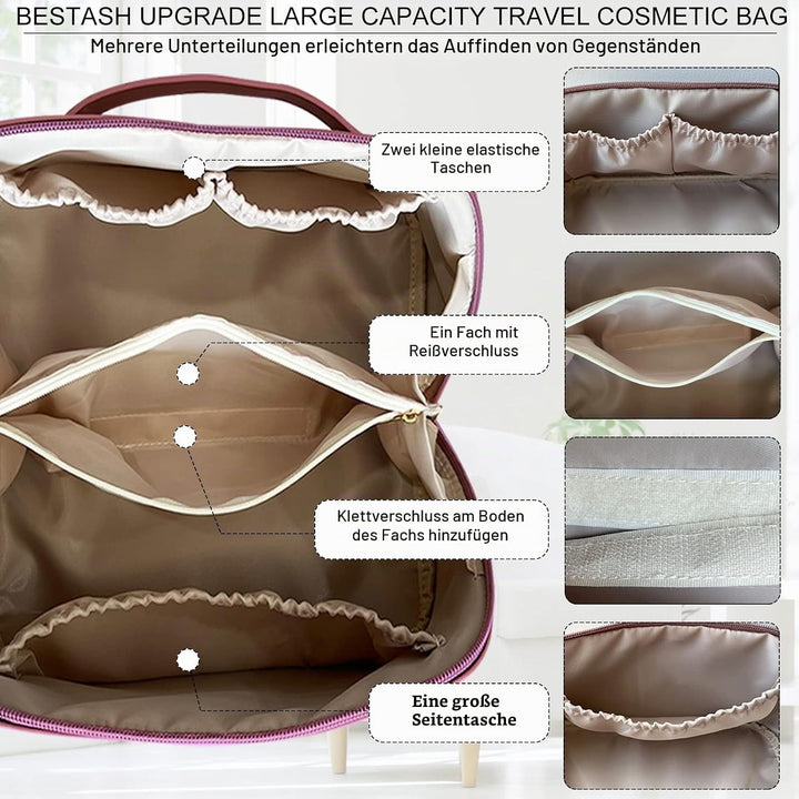 Reise Kosmetiktasche Damen mit Grossem,Tragbare Reise Make Up Tasche,Wasserdichter Schminktasche kul