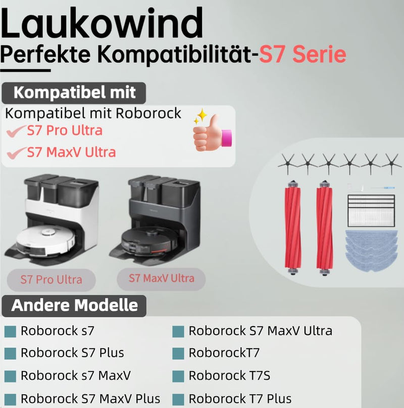 Ersatz Zubehör Set für Roborock S7 S7+ S7 Plus S7 MaxV S7 Pro S7 MaxV Ultra T7 Staubsauger,18 Ersatz