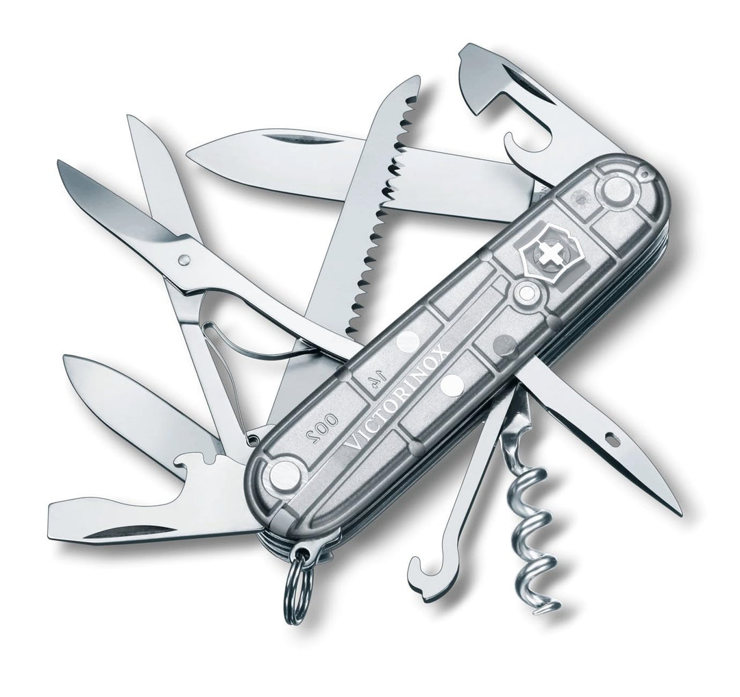 Victorinox Taschenmesser Huntsman - silver transparent - Swiss Made - 15 Funktionen, Klinge, Korkenz