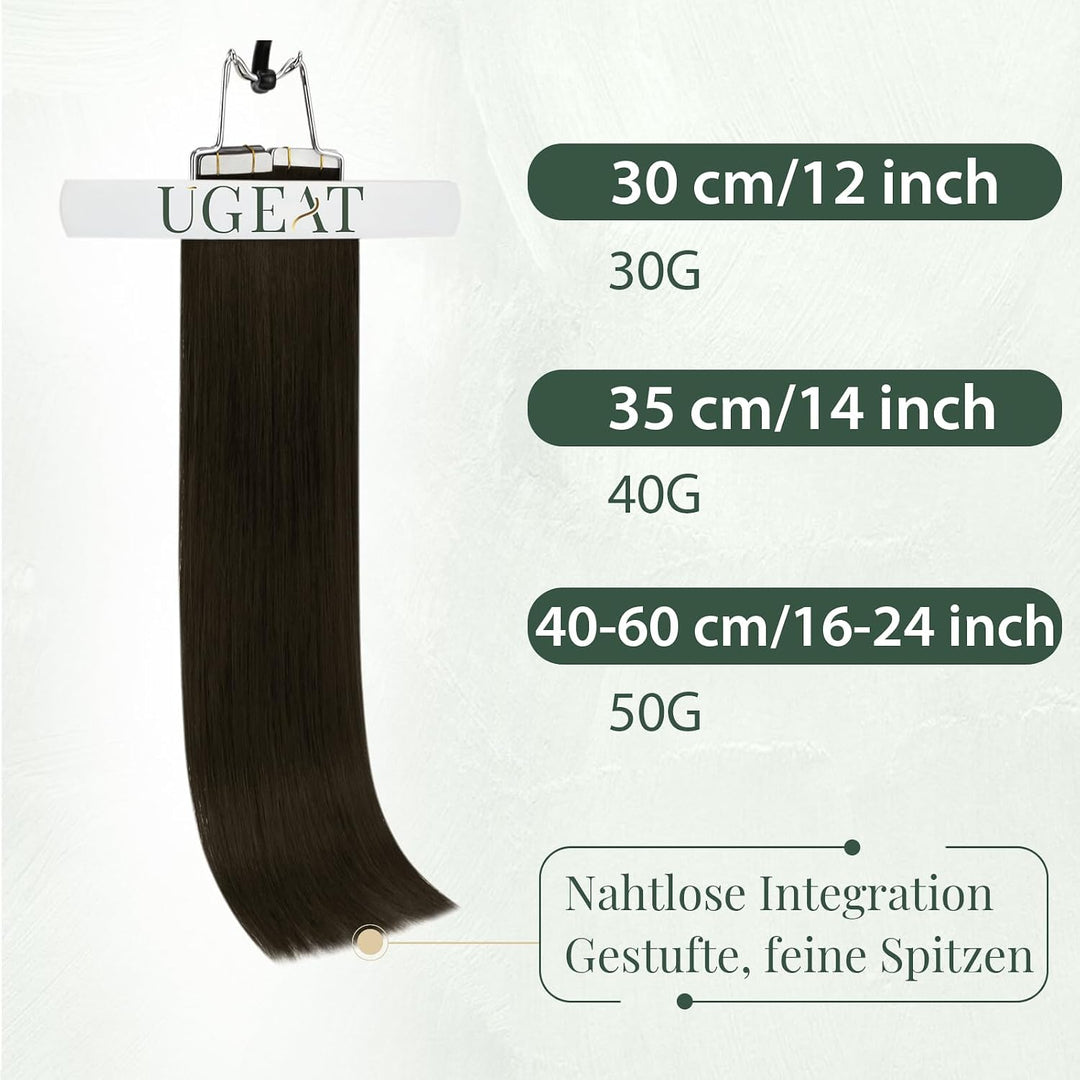 Ugeat Tape Extensions Echthaar Braun Kurz Haar 30 cm 30G 20 Stück 