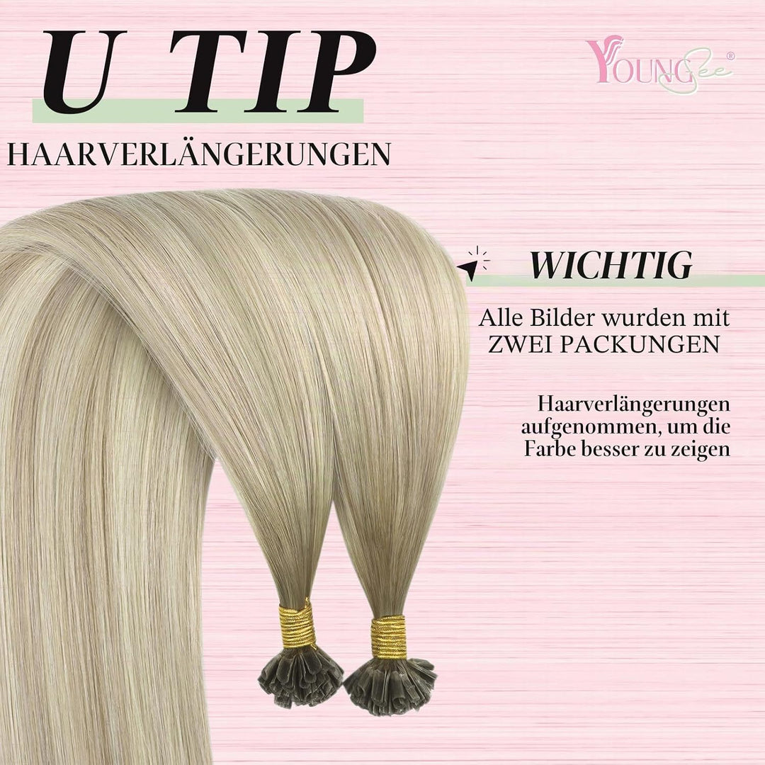YoungSee Bonding Extensions Echthaar Ombre 40 cm Extensions Echthaar Bondings Aschblond Ombre Blond