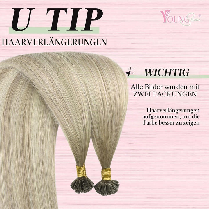 YoungSee Bonding Extensions Echthaar Ombre 40 cm Extensions Echthaar Bondings Aschblond Ombre Blond