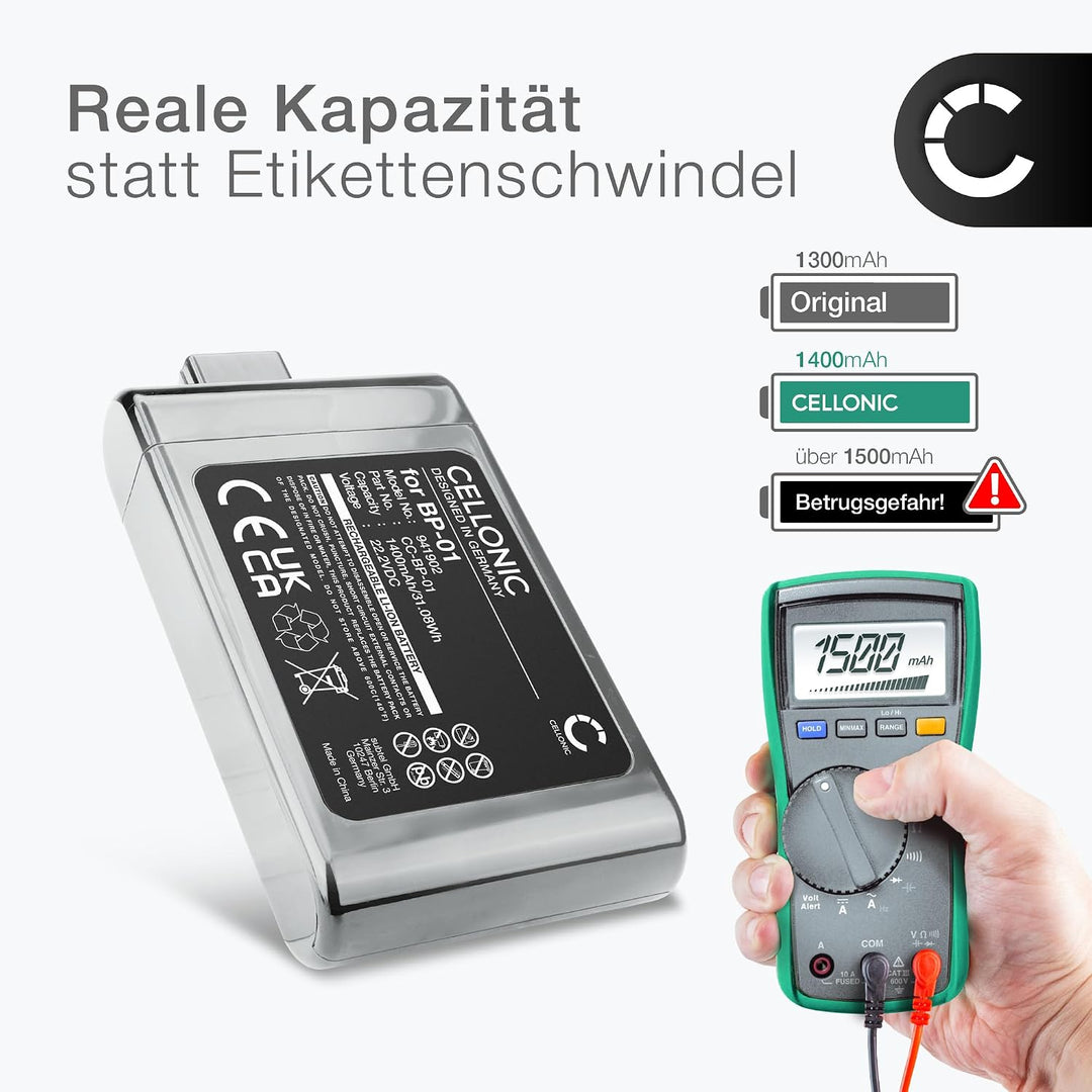 CELLONIC 1x Akku kompatibel mit Dyson D12 Cordless Vacuum, DC-16 | 1x, (1400mAh-22.2V-Lithium-Ionen)