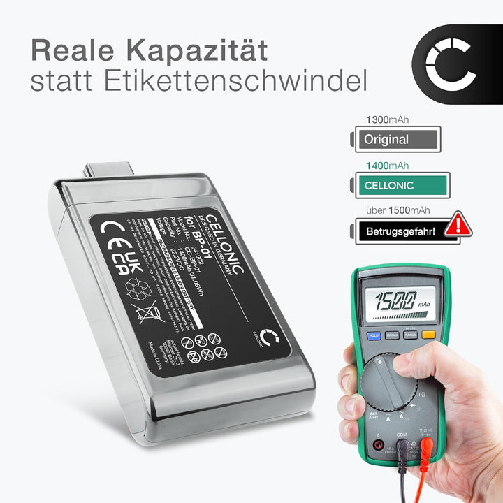 CELLONIC 1x Akku kompatibel mit Dyson D12 Cordless Vacuum, DC-16 | 1x, (1400mAh-22.2V-Lithium-Ionen)