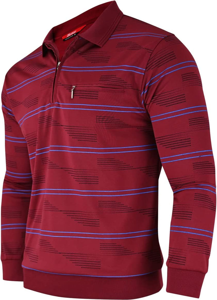 Soltice Herren Langarm Poloshirt mit Brusttasche, Polohemd mit kariert, Gestreiftem Kragen, Blousons