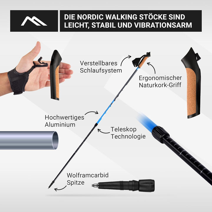 MSPORTS Nordic Walking Stöcke Premium - hochwertige Qualität - Superleicht - auswählbar mit Tragetas