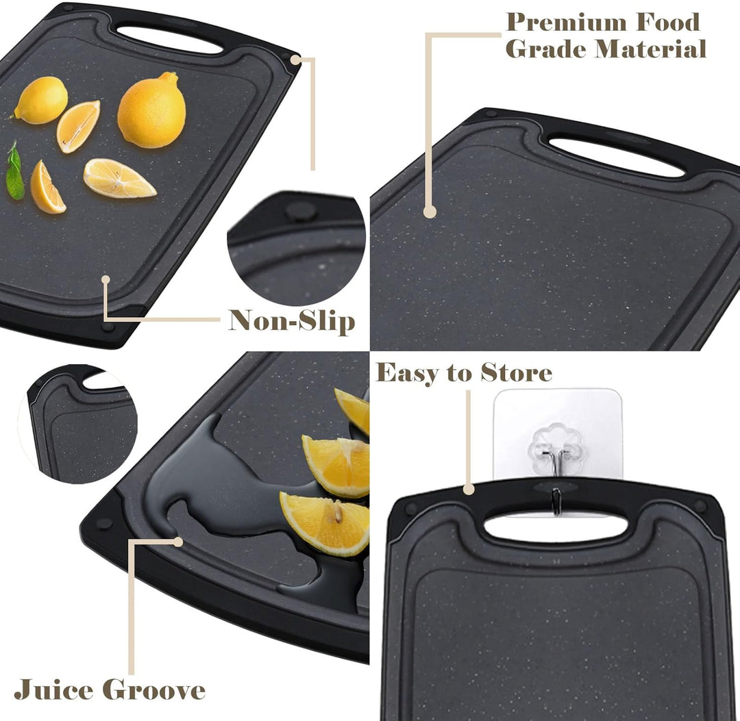 Frühstücksbrettchen 6er Set mit 6er Steakmessern, 25x15cm Kleines Dunkelgrau Frühstücksbrettchen Kun