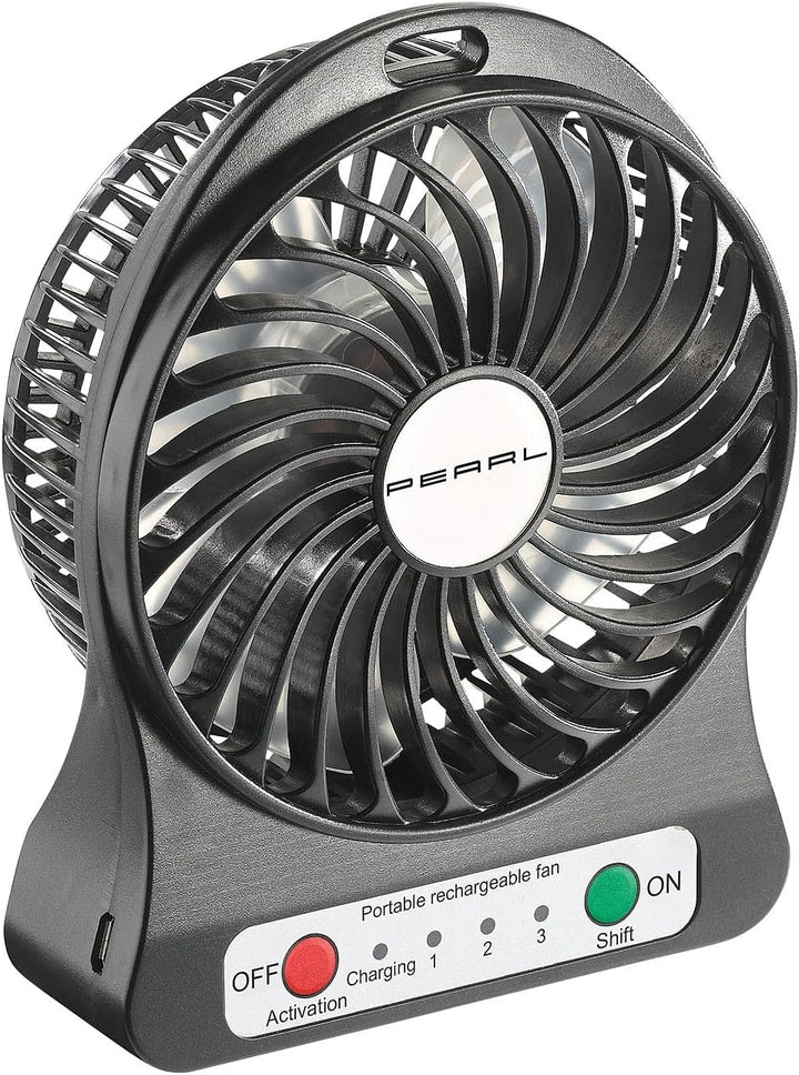 PEARL Tischventilator Akku: 2er-Set 2in1 Akku-Tisch-Ventilator mit LED-Leuchte, 1.300 mAh (Kfz Venti