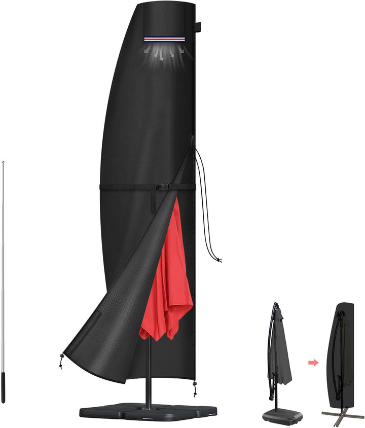 LAMUNI Ampelschirm Abdeckung für 4m Sonnenschirme, Wasserdicht Ampelschirm Schutzhülle für Sonnensch